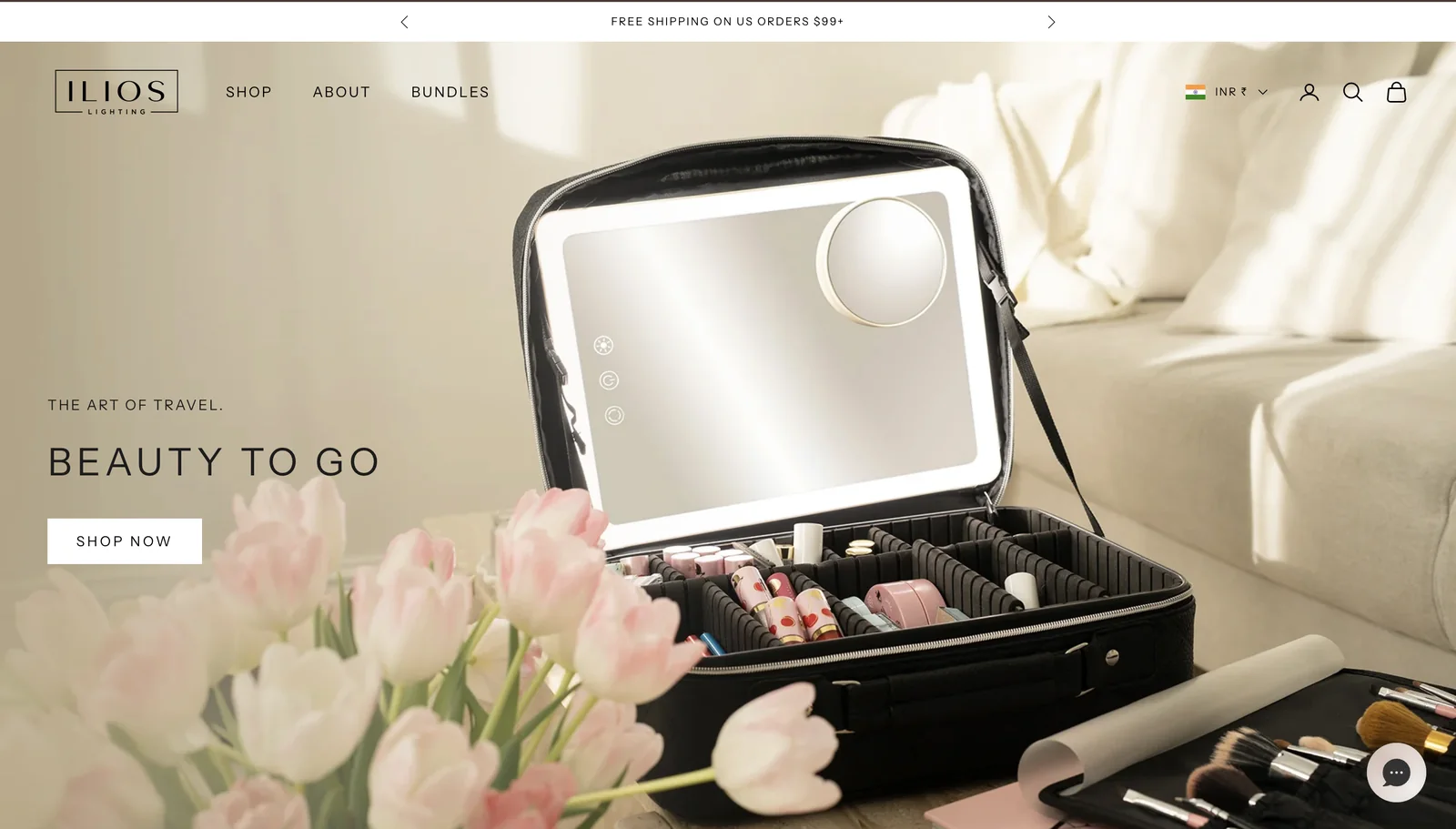 Ilios Lighting homepage hero: Beauty to go